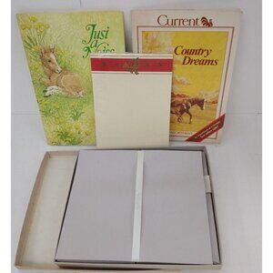 Stationery Sets Lot of 4 Hallmark & Current, Horses, Western Christmas, Plain